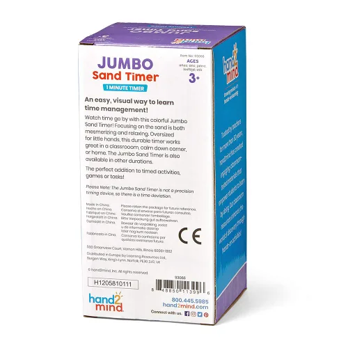 Miniatura 7 de hand2mind Temporizador de arena jumbo de 1 minuto, temporizador de reloj de arena grande, reloj de arena, temporizador silencioso para niños