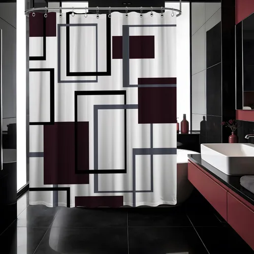 Miniatura 75 de Cortina de Ducha en Blanco y Negro Geométrica Cortinas de Ducha para Decoración de Baños de Hombres Juego de Cortina de Baño en Negro Blanco y Gris