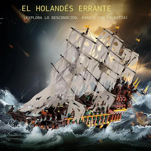 Miniatura 2 de Mould King Kits de Bloques de Construcción de Modelo de Barco Pirata Grande, Bloque de Construcción de Barco Pirata Holandés MOC para Construir