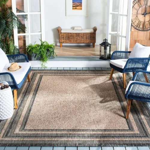 Miniatura 62 de SAFAVIEH Alfombra lavable al aire libre Courtyard Collection – 4' x 5'7", beige oscuro y beige, no desprende pelusa y fácil de limpiar, ideal