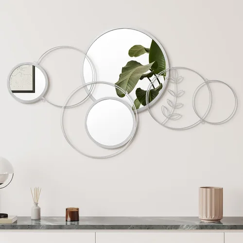 Miniatura 9 de Hicarer Juego de 4 piezas de decoración de espejo de pared redondo moderno de 41.34 x 17.72 pulgadas, espejos superpuestos de metal para decoración