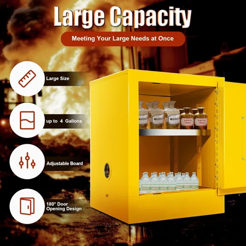 Miniatura 4 de DYRABREST Gabinete de almacenamiento de seguridad de 4 galones, gabinete de acero amarillo ignífugo y a prueba de fugas para líquidos inflamables