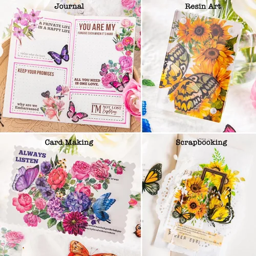 Miniatura 6 de Knaid 300 calcomanías surtidas de mariposas y flores, calcomanías de resina floral de mariposas transparentes, calcomanías estéticas para diario
