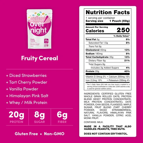 Miniatura 2 de Oats Overnight Fruity Cereal - Avena durante la noche con 0.71 onzas de proteína, batido de proteína de desayuno alto en fibra, avena sin gluten