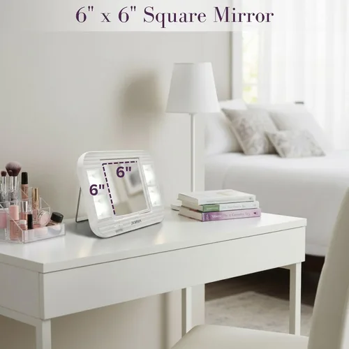 Miniatura 6 de JERDON Espejo de maquillaje de dos caras con luces, espejo de tocador con aumento 5X e iluminación sin reflejos de dos ajustes, base blanca