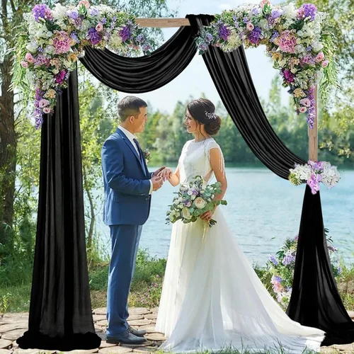 Miniatura 5 de FUHSY Arco de boda de 18 pies, 2 paneles de tela de gasa negra, cortinas transparentes para telón de fondo, accesorios de boda, arcos de boda