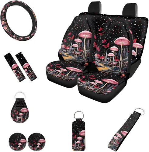 Miniatura 22 de Accesorios estéticos para automóvil, juego completo de fundas de asiento de automóvil con flores bohemias para mujeres, damas, juego de decoración