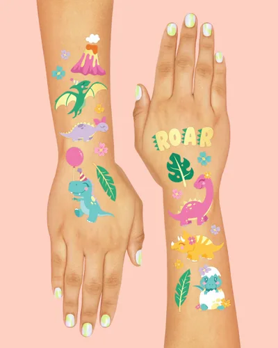 Miniatura 4 de xo, Fetti Tatuajes de dinosaurios - 38 estilos Suministros para fiestas de cumpleaños, recuerdos de fiesta de dinosaurios, decoraciones T-rex Niña