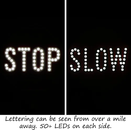 Miniatura 6 de SmartSign Paleta LED STOP SLOW – Señal de parada lenta reflectante de mano con asa, 18 pulgadas de doble cara, modos de luz LED
