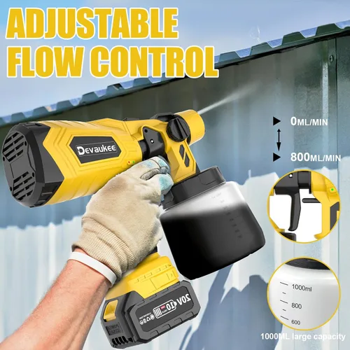 Miniatura 5 de Pulverizador de pintura inalámbrico de 4.0Ah con batería y cargador, pistola de pintura eléctrica de 800 W con 5 boquillas y 3 patrones