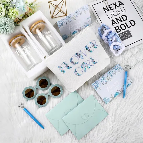 Miniatura 3 de Meanplan Juego de 16 piezas de regalo de propuesta para niña de las flores, vaso con pajitas, bolsa de maquillaje, lentes de sol, anillo
