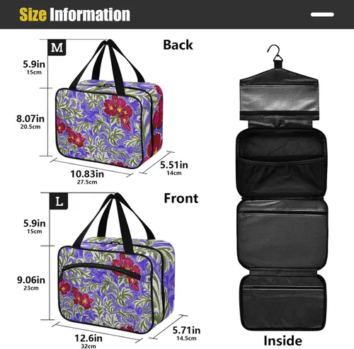 Miniatura 3 de Trendy Vintage Flower Purple Red hanging travel toiletry bag hanging with hook, designer cute bags for men for men toilet bolso viajero para mujer L