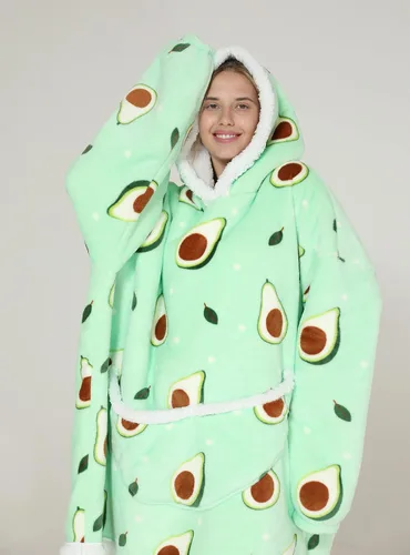 Miniatura 5 de Manta con capucha de gran tamaño, manta portátil para adultos, mujeres y hombres, suave, cálida, cómoda, Sherpa TV, Verde aguacate