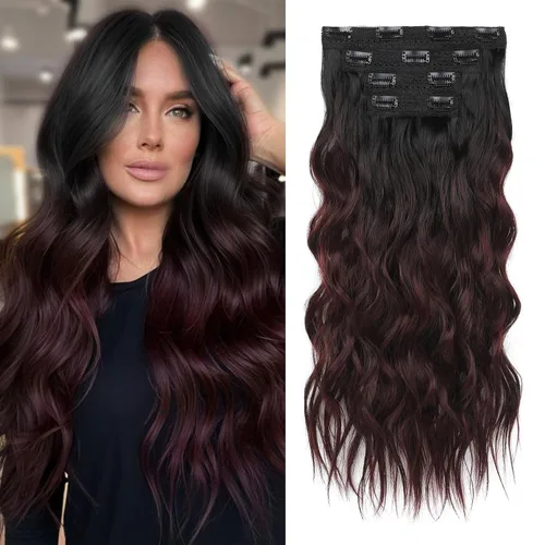 Miniatura 16 de REECHO Extensiones de cabello con pinza, 4 piezas de extensiones de cabello rubio de 24" de largo, ondas de playa gruesas, HE003, trama de encaje