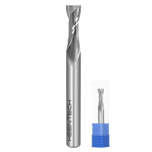 Miniatura 10 de KEENTECH Broca de enrutador Sprial de punta plana de 2 flautas de corte descendente de 0.118 in para máquina enrutadora CNC, diámetro de corte