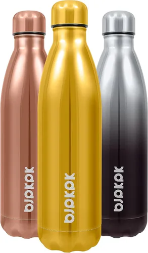 Miniatura 20 de BJPKPK Botellas de agua de acero inoxidable con aislamiento de 17 onzas, mantiene el frío y el calor, brillante oro rosa Oro rosa brillante