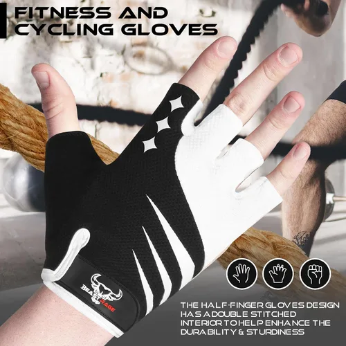 Miniatura 3 de BEAST RAGE Guantes de ciclismo de medio dedo para hombres y mujeres, guantes acolchados de gel, antideslizantes, absorben los golpes, levantamiento
