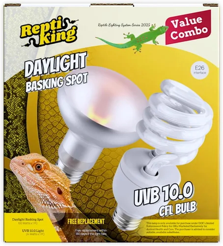 Combo de bombilla de punto de sol de reptil de 100 W y bombilla UVA UVB de 10.0 24 W – Paquete doble de bombillas de lámpara de calor para reptiles