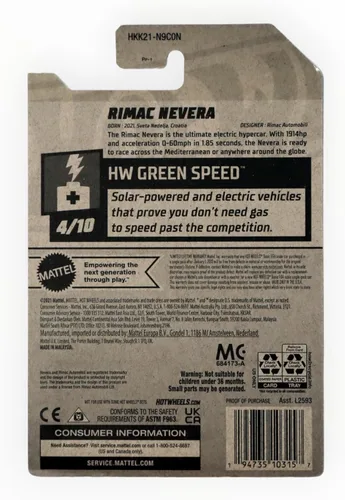 Miniatura 2 de Hot Wheels Rimac Nevera, HW Verde Velocidad 4/10 [Blanco] 70/250