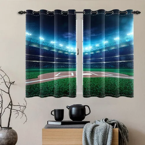Miniatura 24 de Cortinas opacas de fútbol para dormitorio de niños, con temática deportiva, para sala de fútbol, cortinas de fútbol en blanco y negro