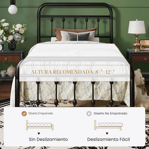 Miniatura 8 de SHA CERLIN Marco de Cama de Plataforma de Metal Tamaño Twin con Cabecera y Pie de Cama de Hierro Forjado Estilo Victoriano, Fácil Montaje, Negro
