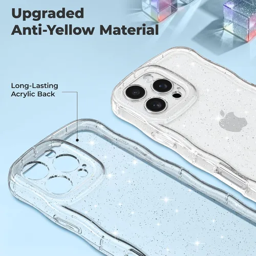 Miniatura 15 de FABSPARK Funda para iPhone 14 Pro Max, bonita funda colorida con láser, retro, exquisita, rizada, borde ondulado, protector estético de TPU suave