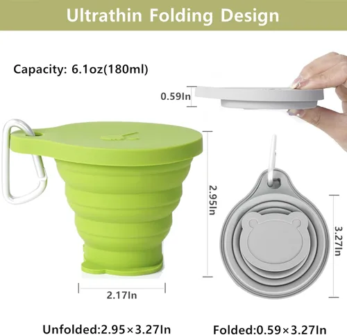 Miniatura 4 de IYYI Taza plegable para viajar, taza plegable de silicona, taza de camping con tapa, taza plegable para camping, senderismo, al aire libre, viajes