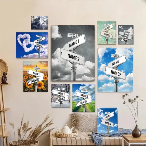 Miniatura 5 de Impresiones en lienzo personalizadas: letrero de calle Crossroads para parejas, arte de pared, nombres y fechas, regalo personalizado, impresión