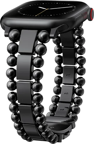 TOYOUTHS - Pulsera con cuentas compatible con bandas de Apple Watch de 38/40/41/42/44/45/46/49 mm para mujeres, correa elegante de joyería de metal