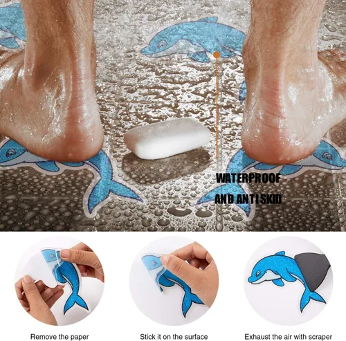 Miniatura 3 de Secopad Calcomanías antideslizantes para bañera de delfín, 20 unidades adhesivas antideslizantes para niños para ducha y bañera con raspador premium
