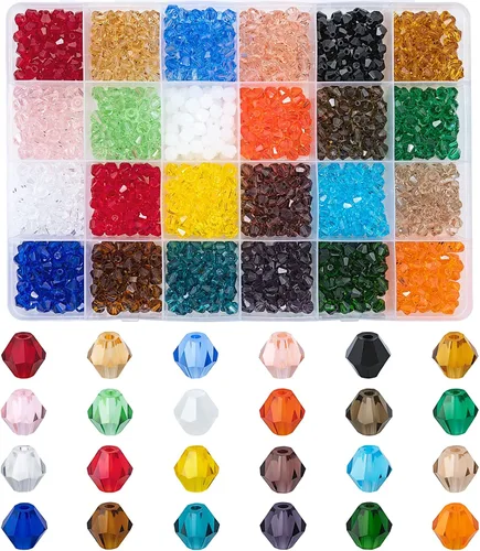 Miniatura 10 de 4800 cuentas de cristal de bicono de 0.118 pulgadas (0.118 in), pequeñas cuentas de vidrio facetadas a granel para hacer joyas, manualidades