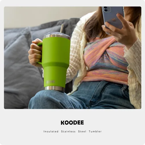 Miniatura 7 de koodee Vaso de 30 onzas con tapa y pajilla, acero inoxidable con aislamiento de doble pared, vaso de viaje para agua y agua con asa (azul cielo)