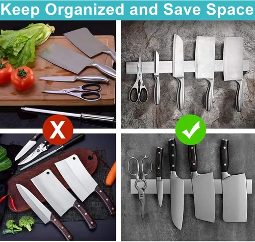 Miniatura 6 de Soporte magnético para cuchillos de pared de 16 pulgadas, tira magnética para refrigerador, barra magnética para cuchillos de pared, soporte