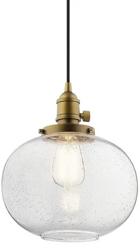 Miniatura 3 de Kichler Avery 9.75" 1 Luz Mini Colgante con Vidrio Semillado Transparente en Bronce Oldee®