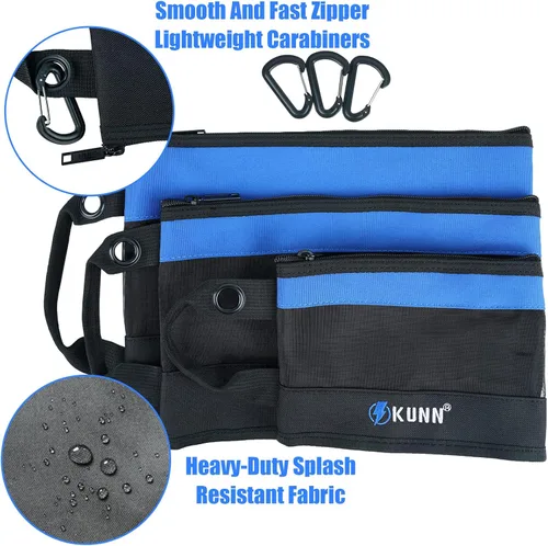 Miniatura 3 de KUNN Tool Bag Zipper Pouch 3 Pack - Heavy Duty Utility Tool Storage Organizer with Carabiner for DIY,Electrician,Accessories and Travel Azul