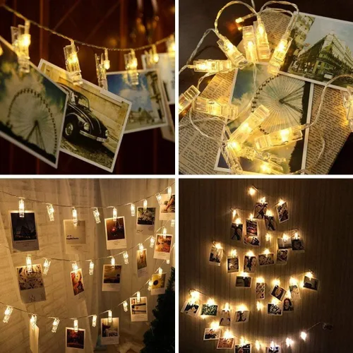Miniatura 9 de Dopheuor Cadena de luces LED con clip de fotos, cadena de luces LED para colgar fotos, fotos, funciona con pilas para regalos, patio, Navidad