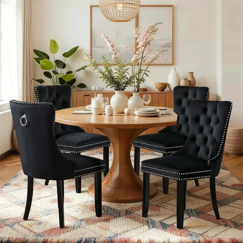 Miniatura 148 de SoarFlash Juego de 2 sillas de comedor de tela de lino, sillas de comedor tapizadas con ribete de cabeza de clavo y patas de madera de color claro