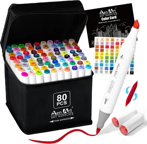 Marcadores de punta de pincel de alcohol, juego de marcadores artísticos de doble punta de 80 colores con estuche de transporte, perfecto para