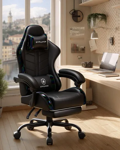 Miniatura 9 de GTPLAYER - Silla de juegos con reposapiés, silla de juegos de computadora para adultos, silla de jugadores de altura ajustable con reclinación