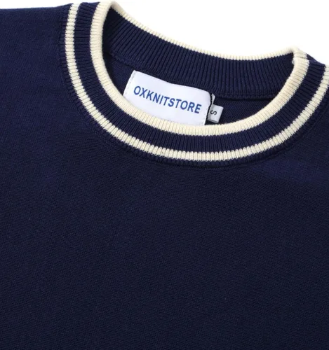 Miniatura 3 de OXKNIT - Camiseta de punto de algodón para hombre, camisa corta a rayas en el pecho, diseño retro clásico, suave, cómoda, disponible en tallas