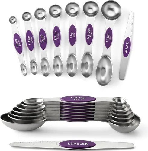 Miniatura 35 de Spring Chef Juego de 8 cucharas magnéticas de medición de acero inoxidable con nivelador, juego de cucharaditas y cucharas de mesa de doble cara