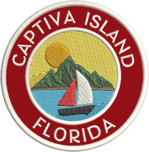 Captiva Island Florida - Parche bordado de primera calidad para planchar o coser, aplique bordado, color: rojo, náutico, mar, océano, criaturas,
