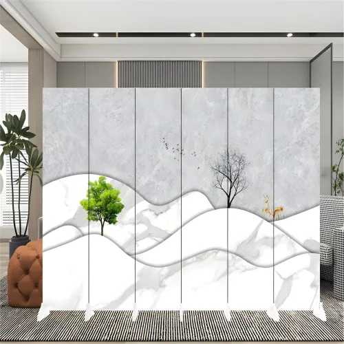 Miniatura 13 de Divisor de habitación, 6 paneles de madera plegables de privacidad con base de pies más anchos, separador de habitación portátil independiente