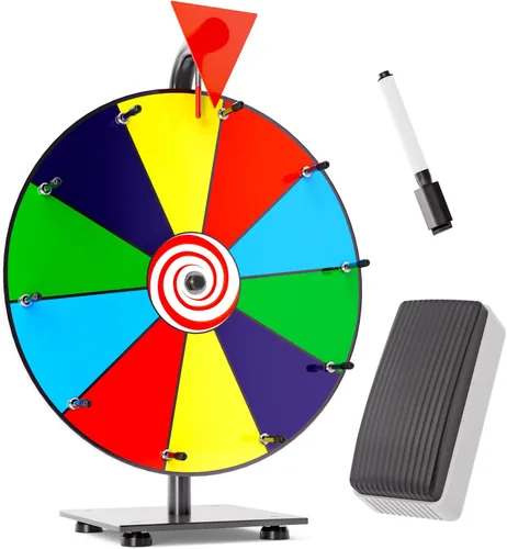 T-SIGN 12 pulgadas Heavy Duty Spinning Prize – 10 ranuras color ruleta de mesa giratorio rueda de la fortuna – Gira la rueda con marcador de borrado