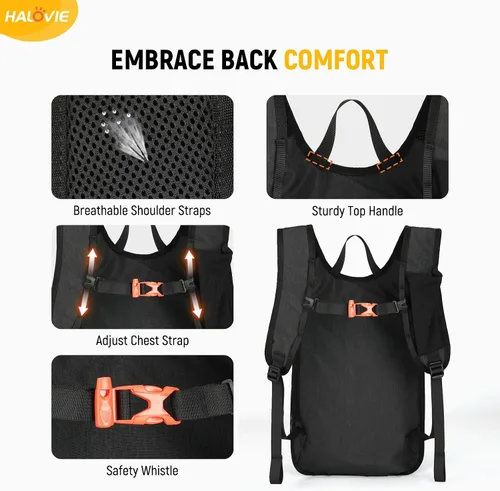 Miniatura 5 de HALOVIE Mochila de Senderismo Plegable de 15L Bolsillo para Teléfono Mochila de Día de Viaje Ligera para el Hombro con Correa para el Pecho Mochila