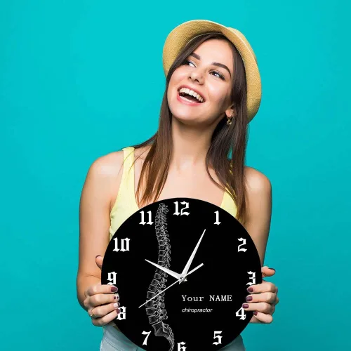 Miniatura 9 de Reloj de pared personalizado de 12 pulgadas, para terapeuta de columna vertebral, negro, redondo, analógico, sin tictac, sin alarma, adulto, unisex
