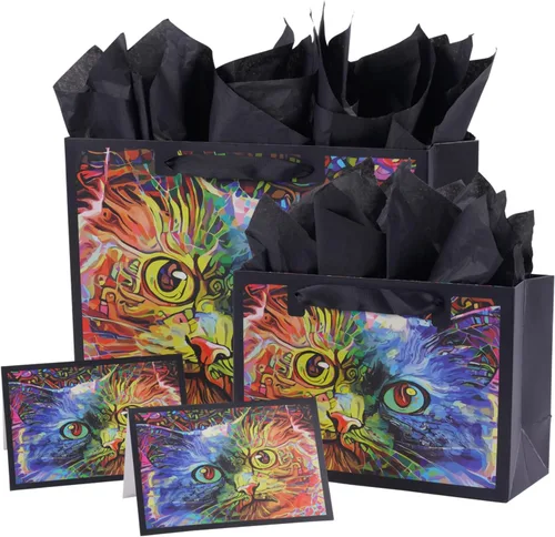 ysmile Juego de bolsas de regalo premium con bolsa de papel de boutique con asa tamaño grande y pequeño - Gato Gato (Large y Medium)