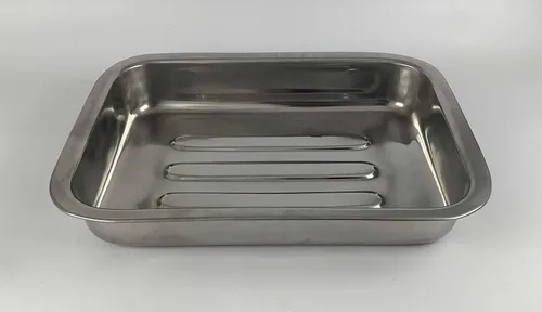 Miniatura 3 de Tredoni Bandeja rectangular de acero inoxidable para hornear profunda de 10 pulgadas, dos asas plegables, para asar pollo, lasaña para hornear