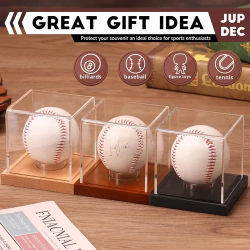 Miniatura 7 de JupDec Caja de exhibición de béisbol - Soporte de cubo transparente para pelotas de béisbol con base de madera, caja de soporte para autógrafos