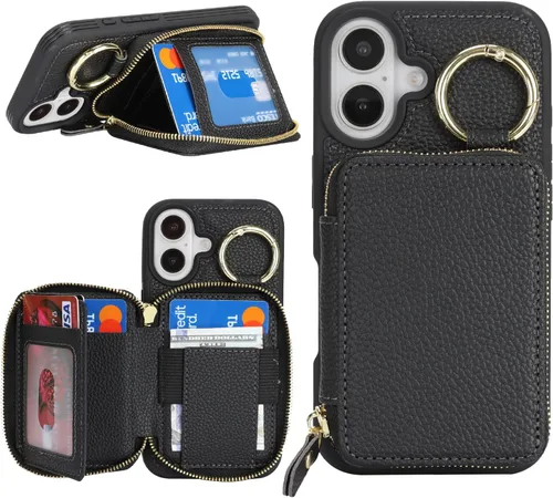 Miniatura 11 de Funda compatible con iPhone Air Wallet con tarjetero para iPhone Air, funda con cremallera y ranura para mujer, 5G de 6.5 pulgadas, color oro rosa
